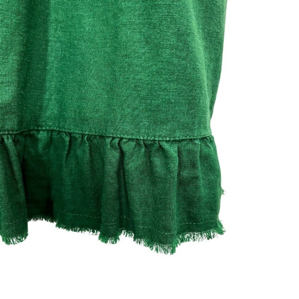 Aerie Womens Forest Green Linen Blend Ruffle Babydoll Mini Dress Size M Pockets - Picture 7 of 11